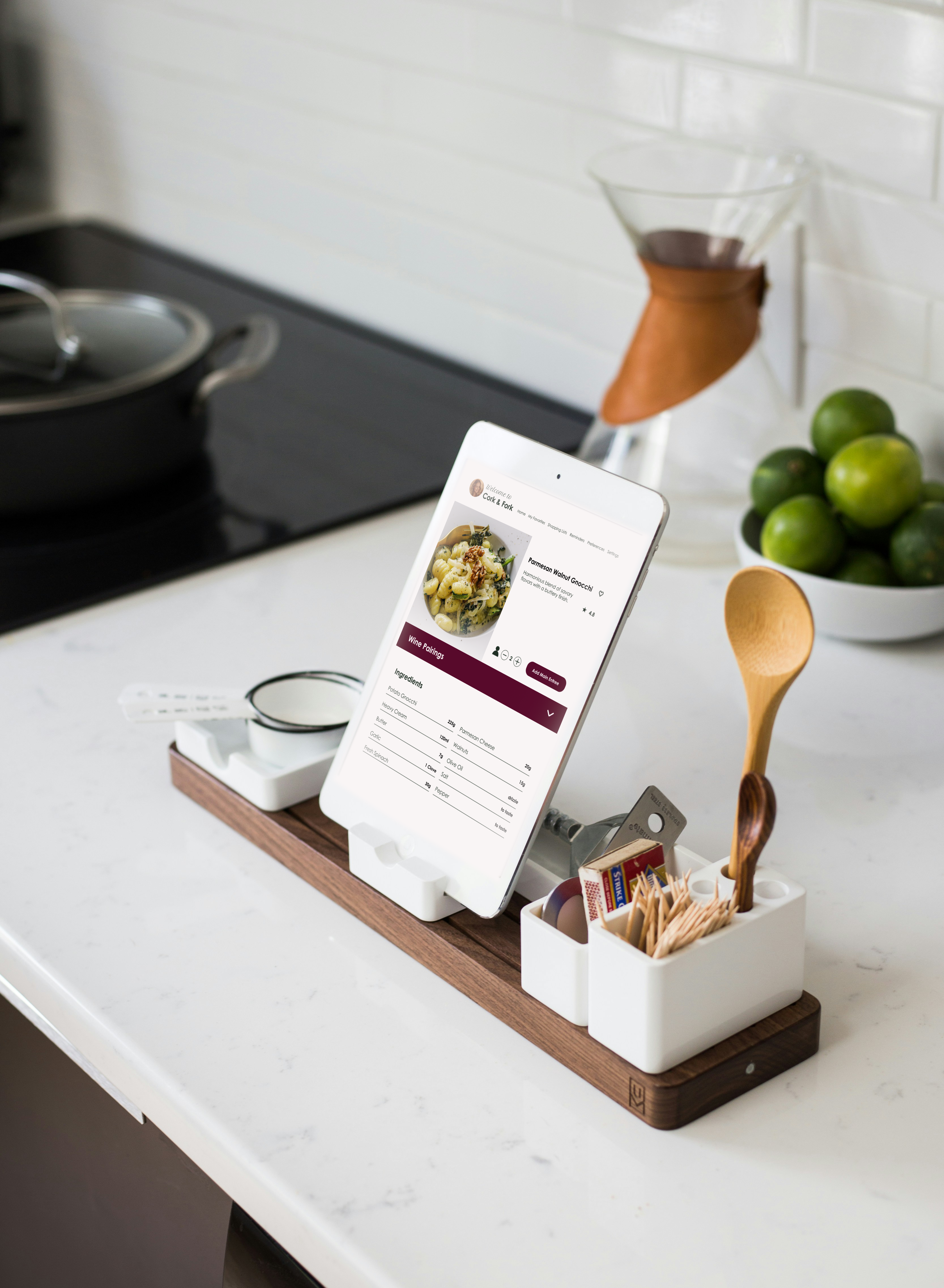 Cork & Fork app on tablet in kitchen